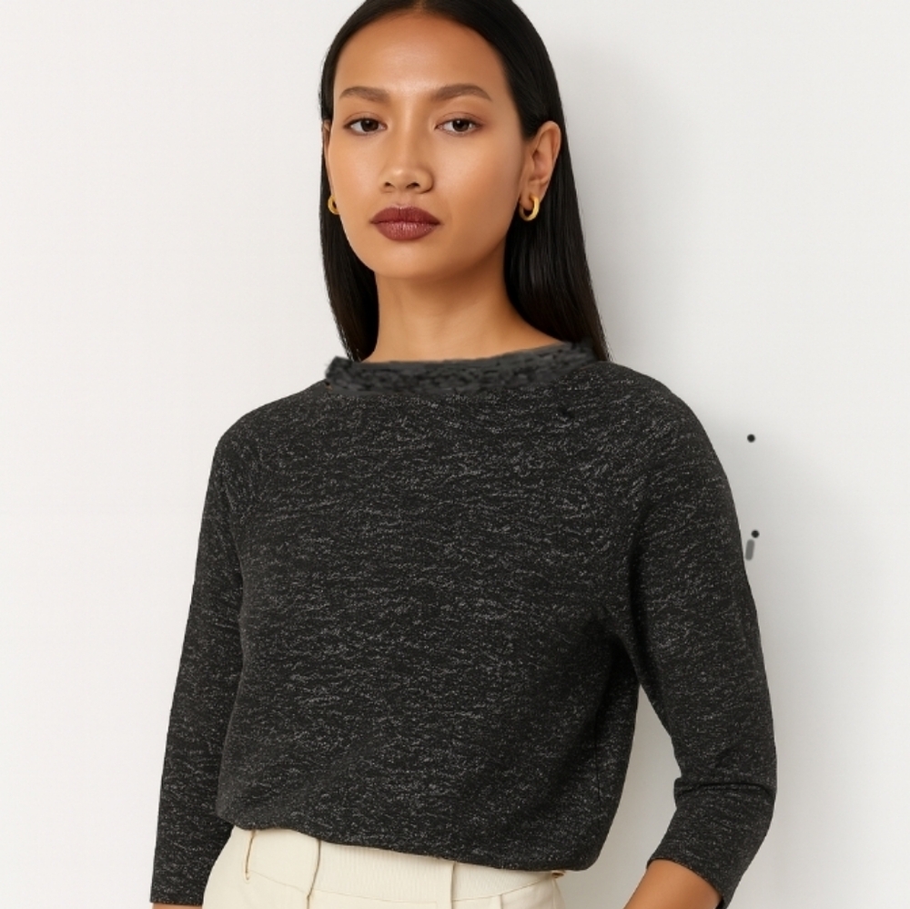 W5 Zipper Back Sweatshirt CropTop Zipper Back Black Gray Medium - Picture 4 of 12